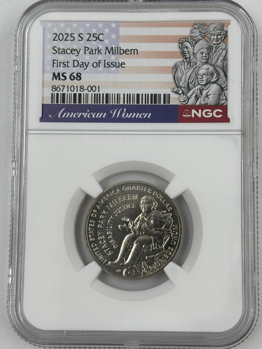 San Francisco coin in a protective holder with an American flag and NGC label on a white background